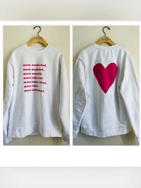 Nantucket I Am My Story Graphic Sweatshirt White Pink Heart Size L Beach Coast